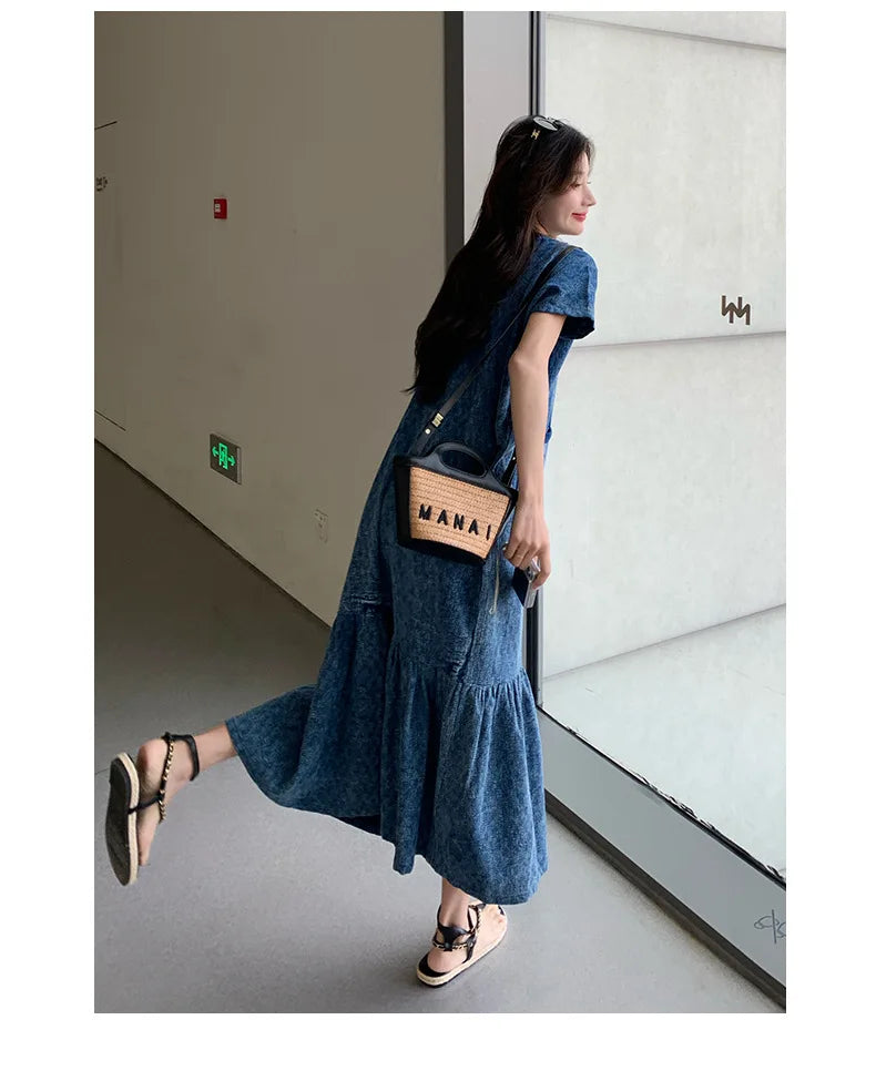 Retro Denim Dress Women's Summer Design Sense Fashion Loose Dress