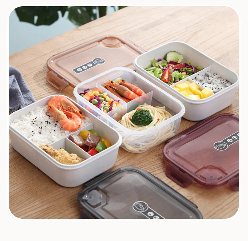 Microwavable Plastic Crisper Lunch Box Multi-compartment Bento Box Portable Food Storage Containers Office Student LeakProof Box