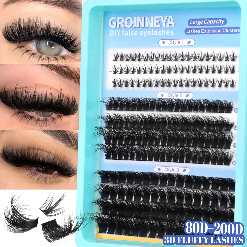GROINNEYA Lashes Clusters Volume Lash Clusters with Spikes Lash Extension Kit Bottom Lashes Wispy Eyelashes DIY Lash Extension