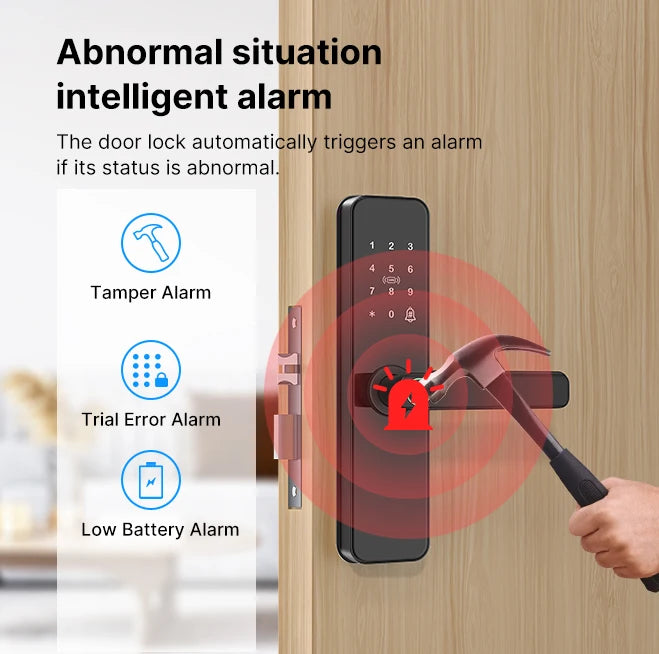 Tuya Smart Door Lock Wifi Electronic with Biometric Fingerprint/IC Card/Password/Key Unlock/Remote Control/USB Emergency Charge