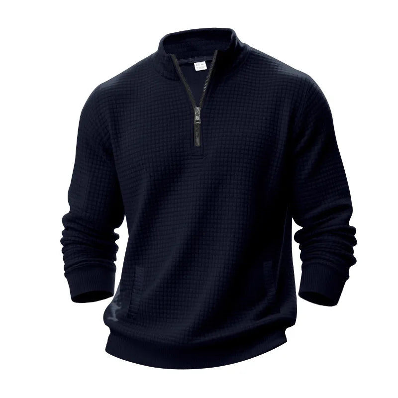 semi-zipper sweater men's autumn and winter jacquard small checkered stand-up collar casual pullover large size sweater