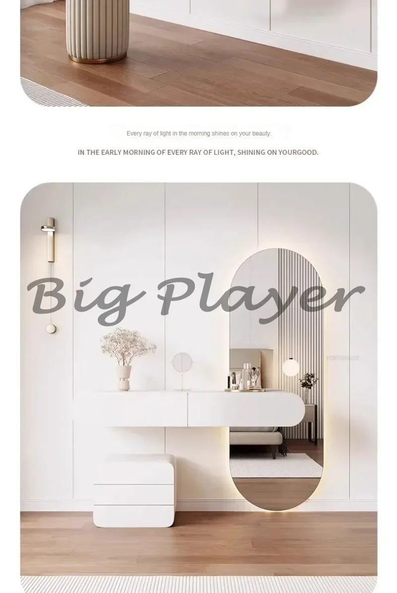 Cream Style Wall Mounted Dressing Table Minimalist Bedroom Furniture Set with Mirror