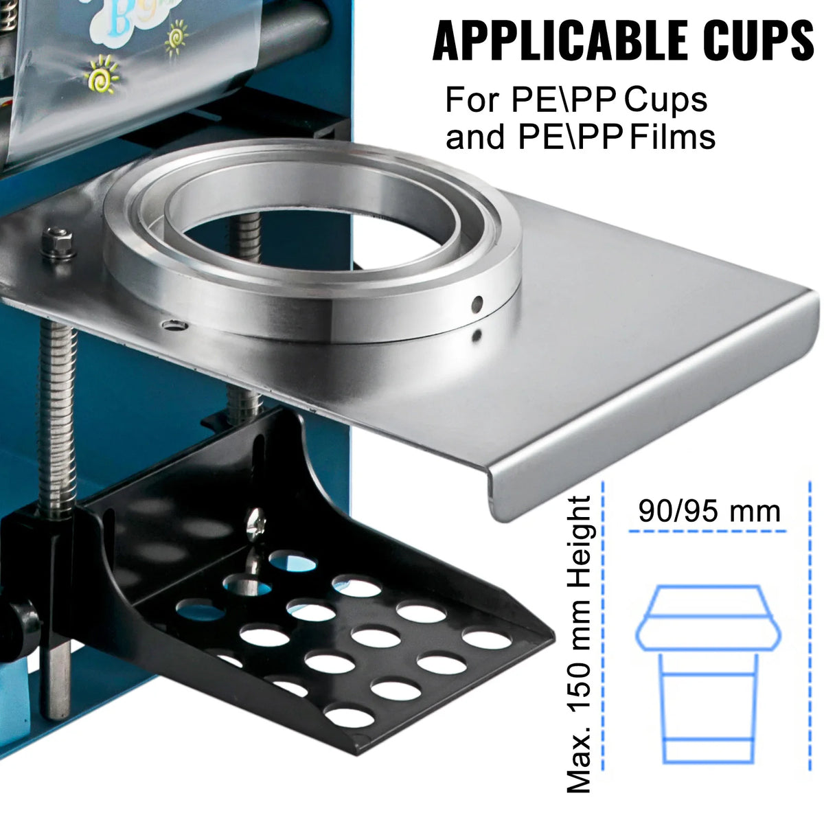 Manual Cup Sealer Machine 300-500 Cup/h with Heating Technology Boba Tea Cup Sealing Machine for 90/95mm Cup Diameter
