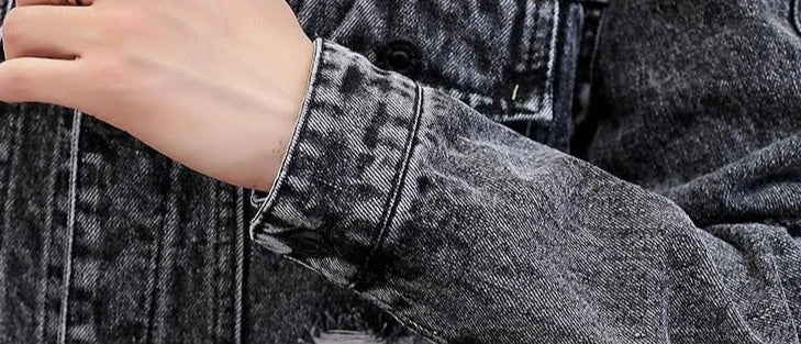 Ripped Button Men's Denim Jacket Washed Branded of Fabric Trendy Casual Original Aesthetic Fashion Male Jean Coats Fast Delvery