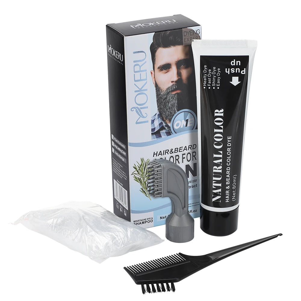 Men's Black Beard Dye Cream With Comb Fast Coloring Beard & Hair Dye Shampoo Cover White Grey Permanent Beard Care Tint Cream