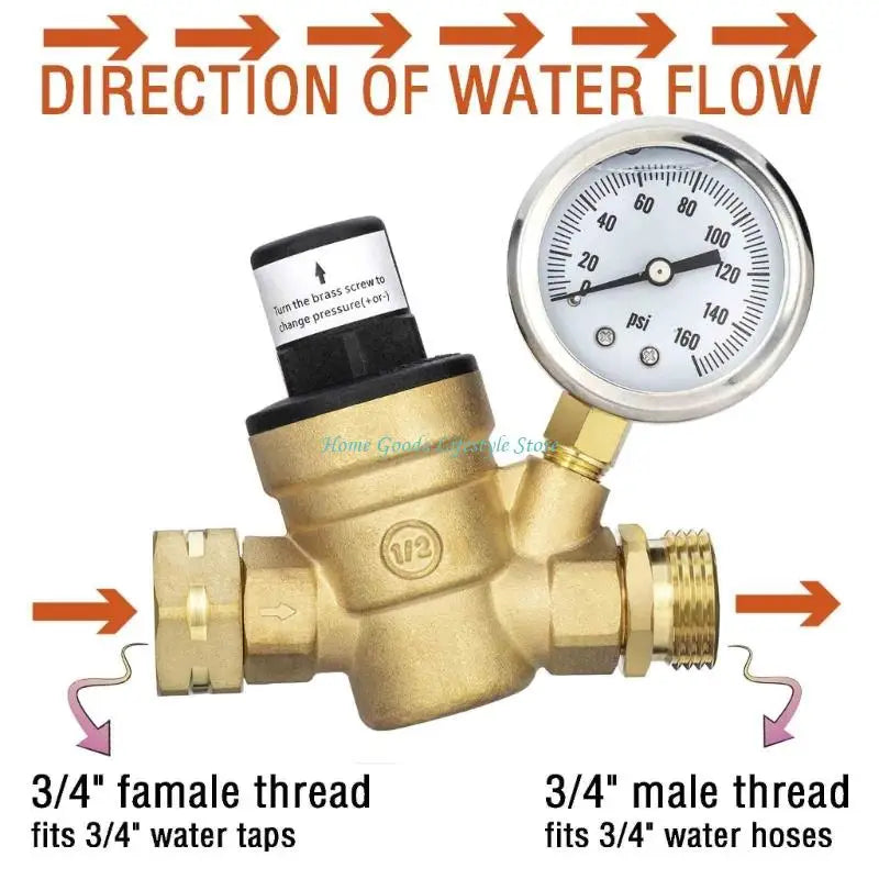 E74E Water Pressure Regulator Water Pressure Reducer for Campers Knob Adjustable