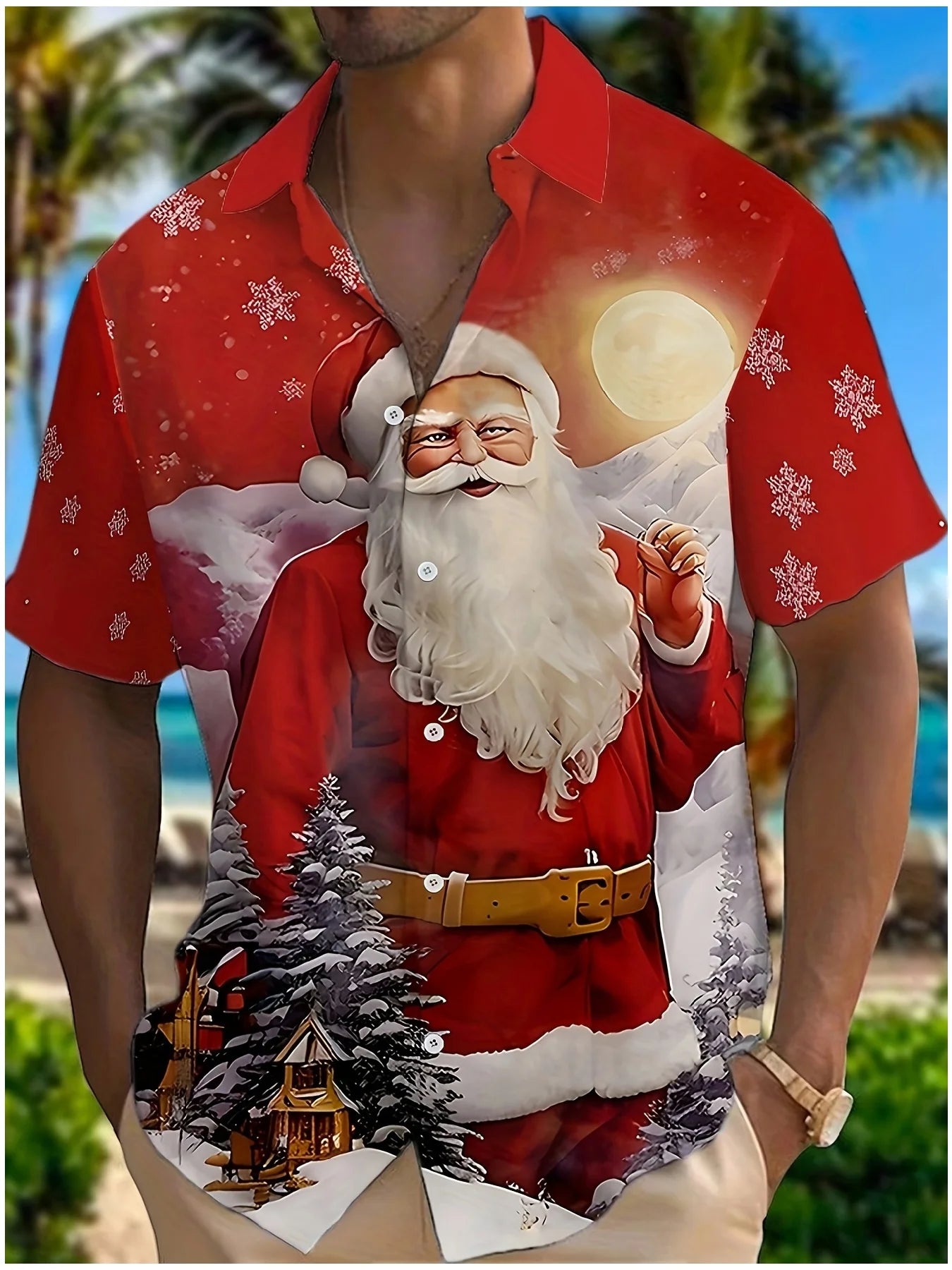 Men's Comic Christmas Graphic Hawaiian Shirt Men Women Fashion Santa Claus Shirt Short Sleeve Blouse Festive Holiday Clothing