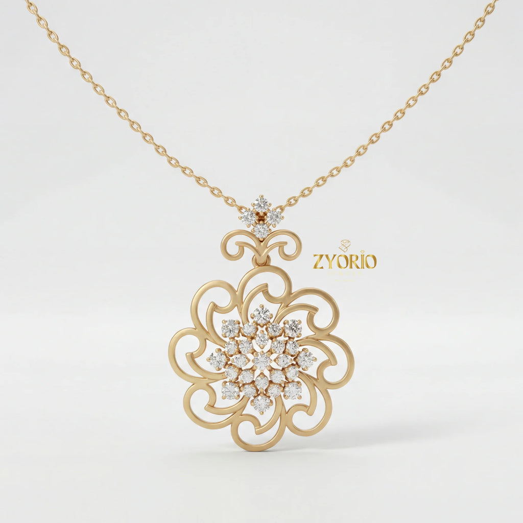 Rose Gold Floral Lab Grown Diamond Pendant Sterling Silver Elegant Sustainable Modern Luxury Women's Jewelry