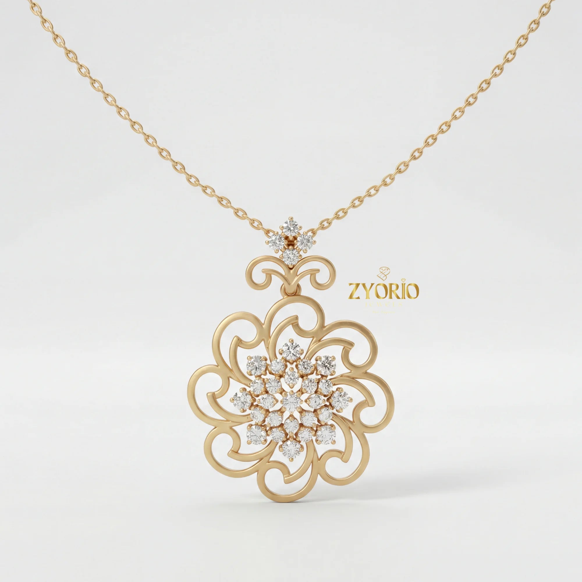 Rose Gold Floral Lab Grown Diamond Pendant Sterling Silver Elegant Sustainable Modern Luxury Women's Jewelry