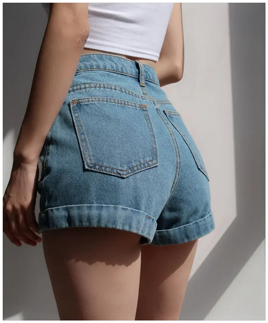 Basic Denim Shorts Women Sexy Skinny Vintage All-match High Waist Fashion Casual Streetwear Summer Chic Pure Temperament Females