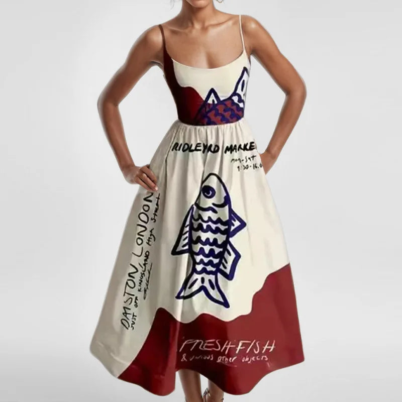 Summer U-neck Casual Female Vintage Elegant Spaghetti Strap Dress Women Elegant Solid Sleeveless A-line Midi Women's Dresses