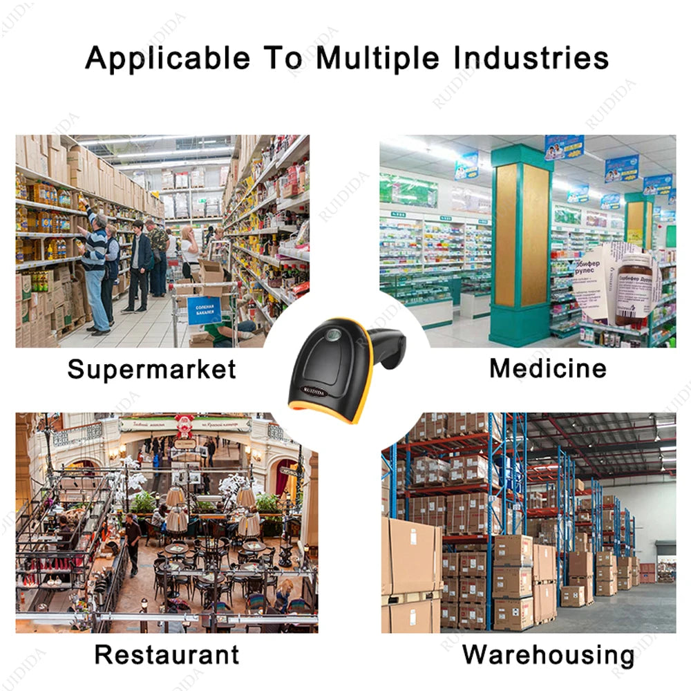 2D Wireless Barcode Scanner Bluetooth 2d Scanner Handheld QR Code Reader qr Wireless Bluetooth Scanner for Supermarket Store