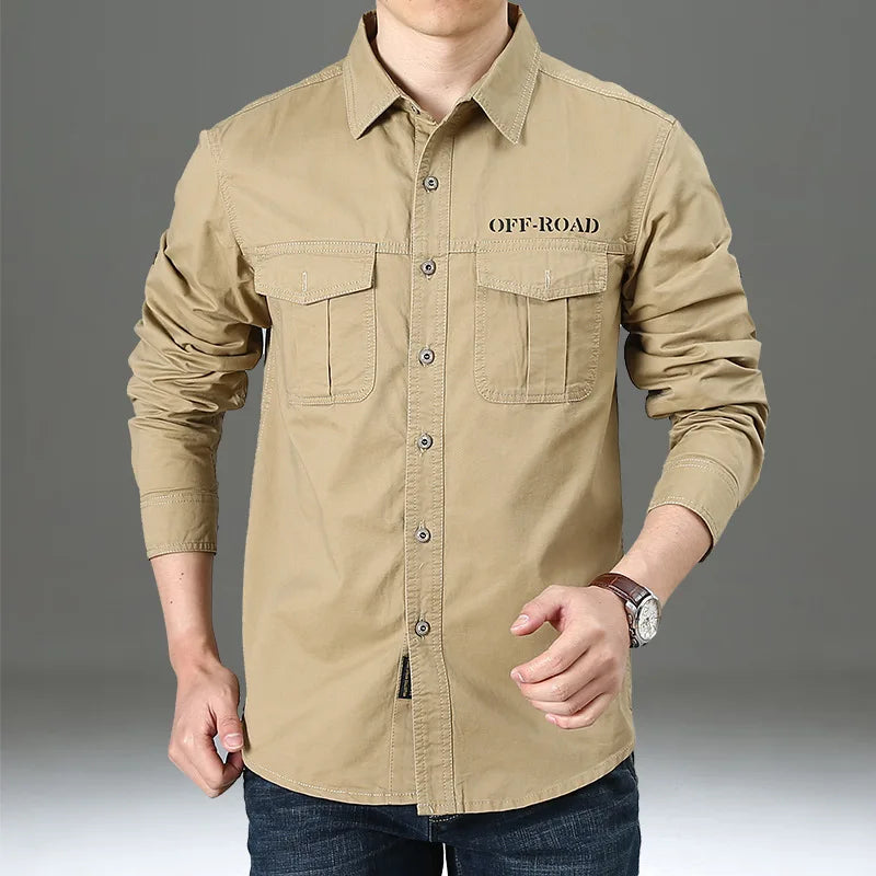 100% Cotton High Quality Spring Fall Fashion Men's Long-Sleeve Solid Color Casual Shirt Multi Pocket 6XL Large Size Cargo Jacket