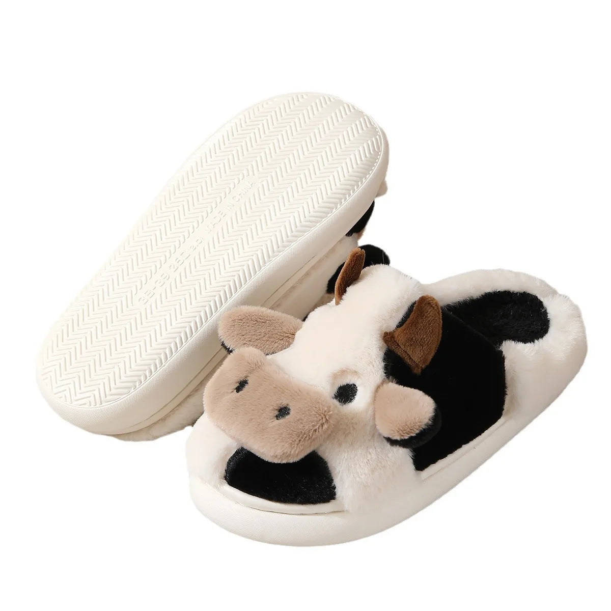 Winter Women Warm Cow Slippers Girls Cute Soft Indoor Bedroom Sandals Men Non-slip Plush Slides Couples Funny Flat Flip Flops
