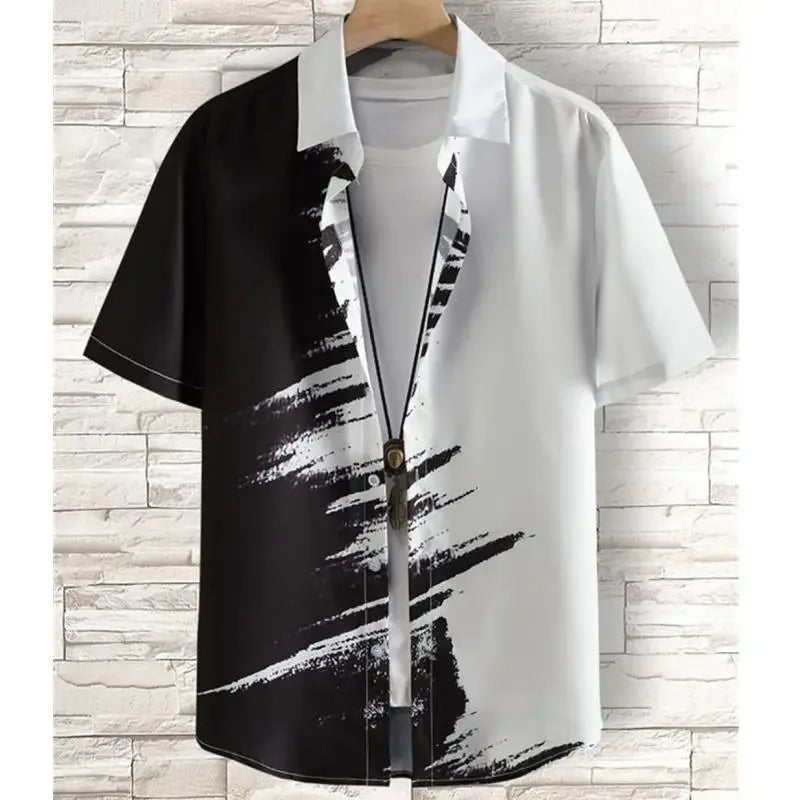 Men's Hawaiian shirts 3d gradient printed loose shirts and oversized shirts, high-quality beach party sweaters