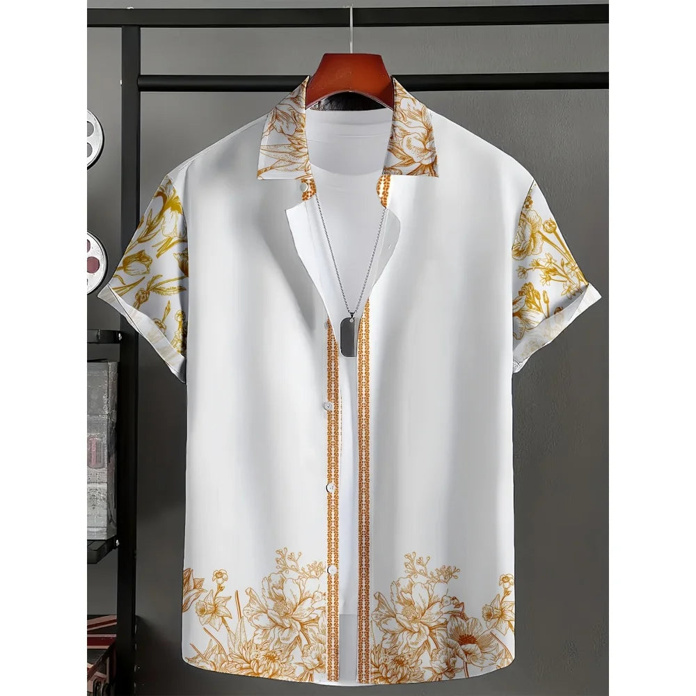Hawaiian Tropical Plant Palm Tree Leaves 3D Shirt Men's Summer Pattern Breathable Loose Beach Top Outdoor Casual Short Sleeve
