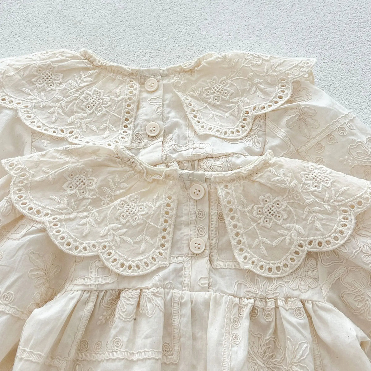 Autumn Newborn Infant Baby Girls Lace Lapel Romper Sister  Embroidery Dresses Muslin Rompers Kids Onepiece Fashion Baby Clothing
