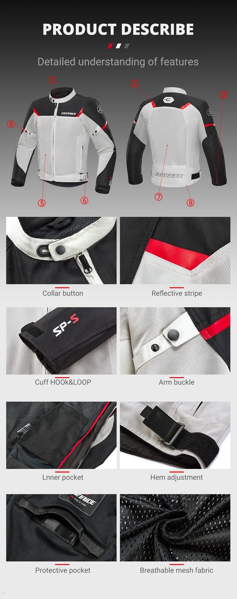 New Motorcycle Jackets Breathable Motorbike Riding Jackets Wear-Resistant Motocross Clothing Built-in Protective Gear