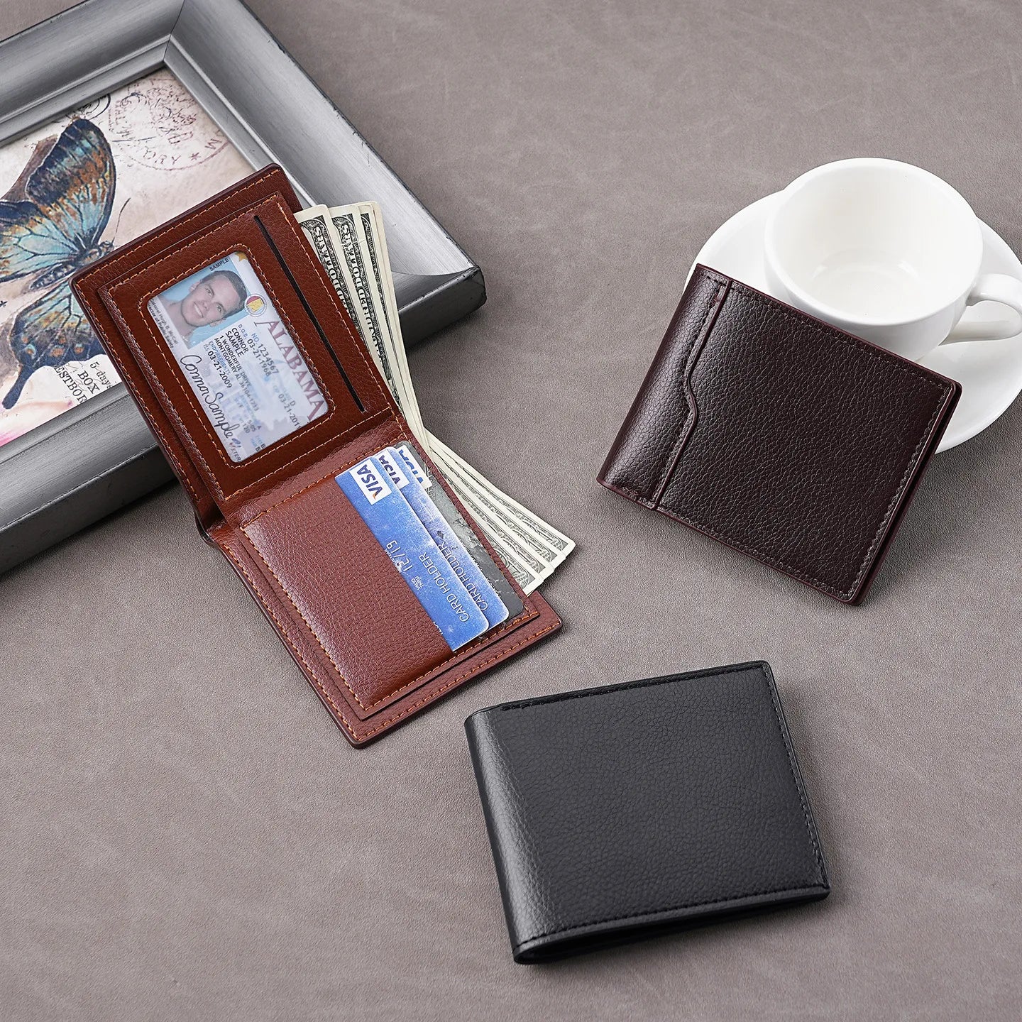 Coin Purse  Men'S Short Wallet Bifold Wallet Slim Pu Leather Wallet For Pocket Carry Gifts Daily Use