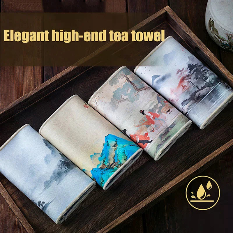 30*18cm High-end Tea Towel With Retro Style And Colorful Painting, Special Tea-drinking Cloth, Premium Tea Set