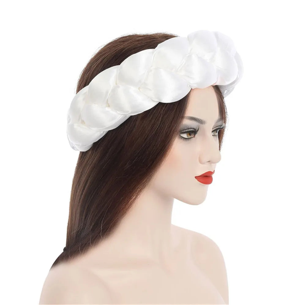 Exaggerated Satin Braid Headband for Women Lady Party Headpiece Candy Color Head Bands