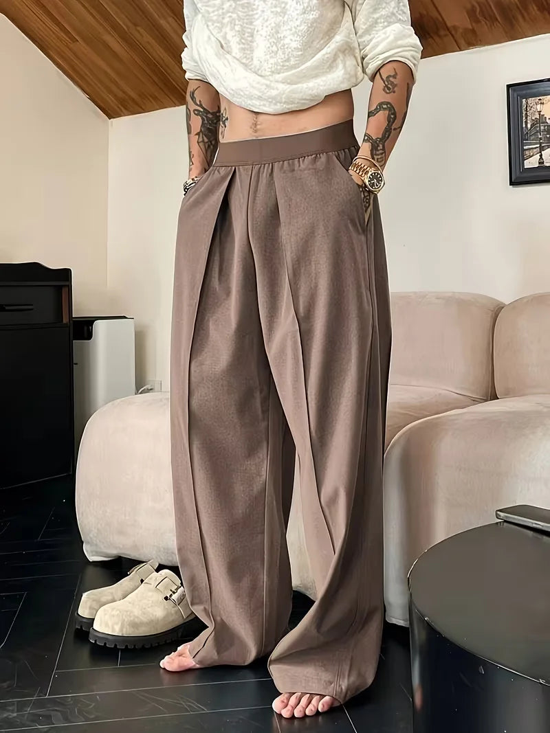 Men's Wide Leg Pants Casual Loose Fit Streetwear Trousers Fashion Hip Hop High Street Man Jogger Pant Solid Color Suit Pants