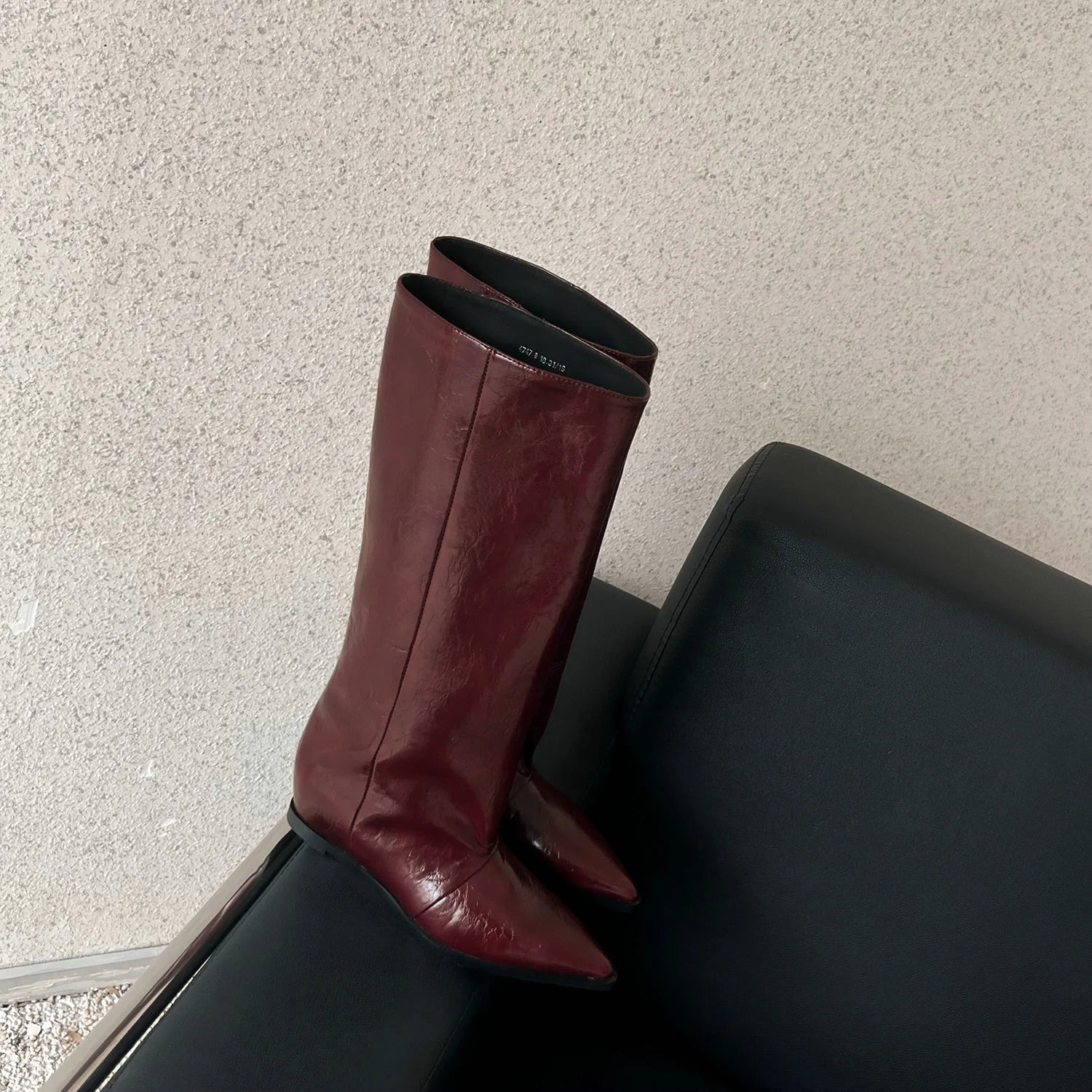 QUTAA 2025 News Women Knee High Boots Leather Wedge Heels Autumn Shoes Pointed Toe Woman Winter Party Lady Long Boots Size 34-40