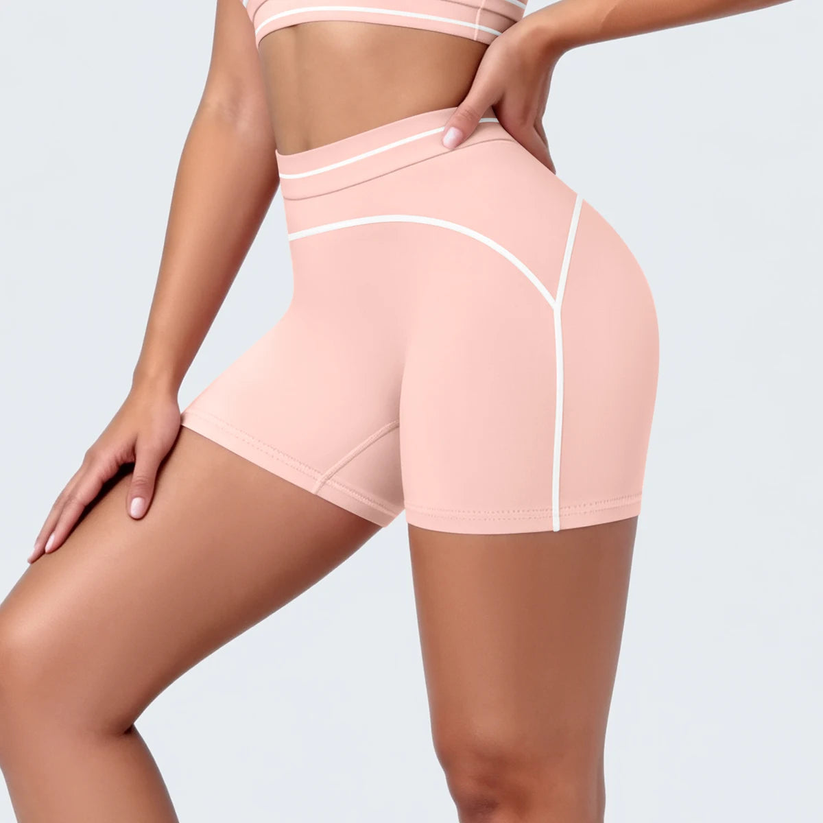 High Waist Stripe Fitness Yoga Shorts for Woman's Quick-Dry Breathable Hip-lifting Summer Gym Running Color Blocking Yoga Shorts