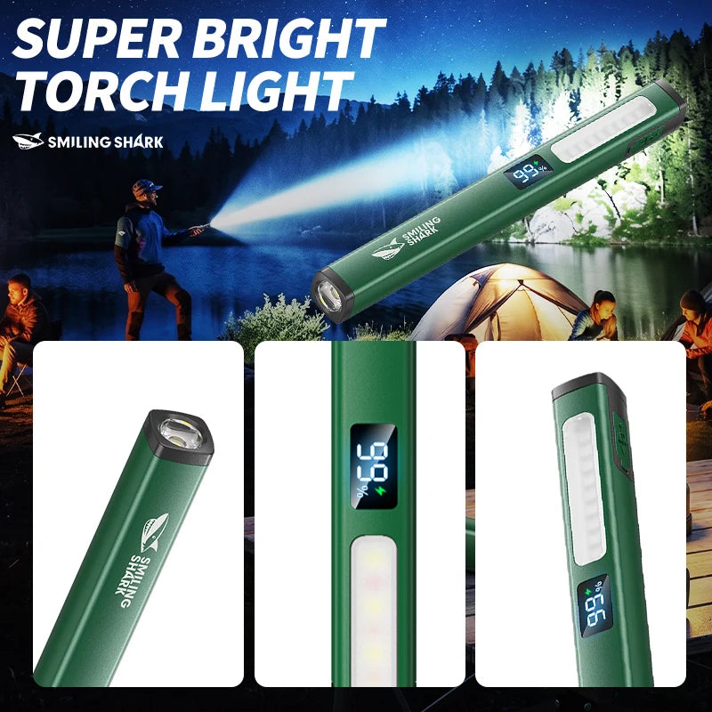 SMILING SHARK Magnetic Work Light 6‑Mode LED Flashlight with COB Sidelight Clip‑on Design for Outdoor Lighting GZ5112