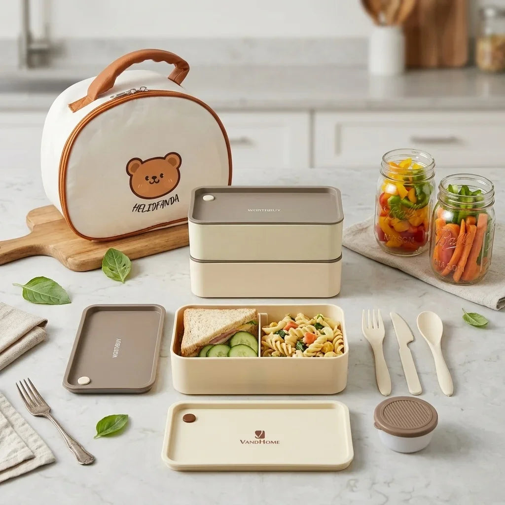 Stackable Plastic Lunch Box For Kids Students Portable Bento Box Microwave Safe Refrigerator Sealed Food Storage Container