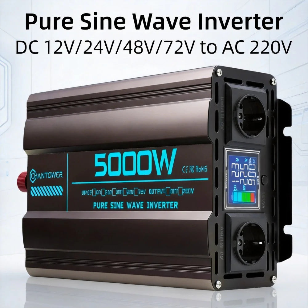 Pure Sine Wave Inverter 12V/24V/48V/72V 220V 3000W/4000W/5000W DC To AC Power Voltage Converter Car Solar Inverter Charger