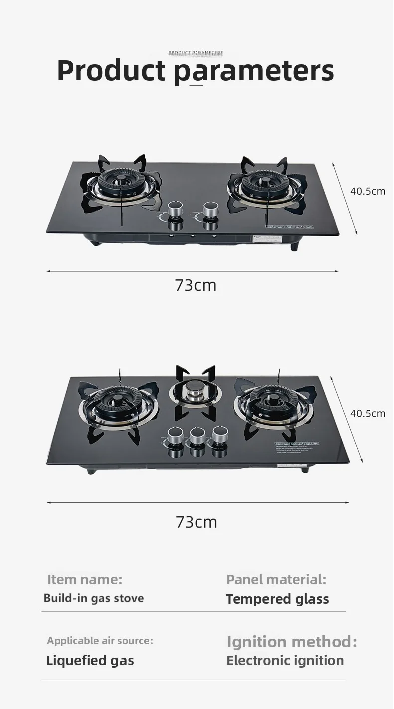 Built-in Cooktops Tempered Glass Top  3 Burner Gas Stove
