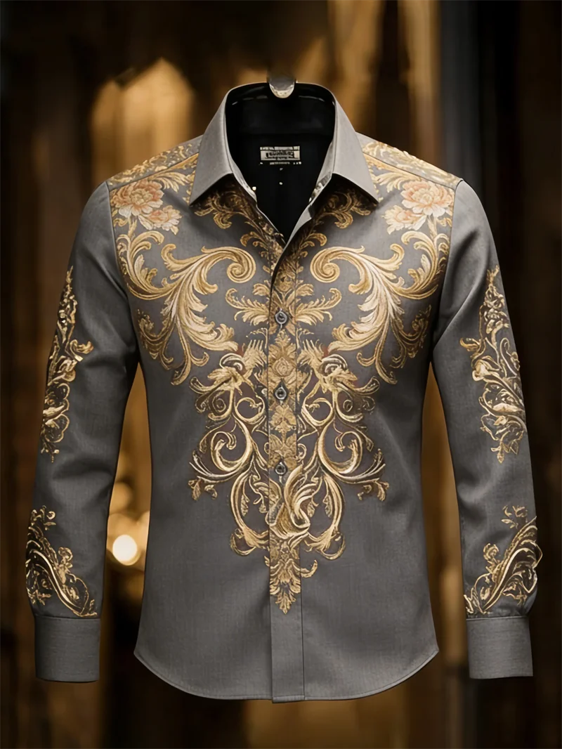 New 11 color men's 3D printed long sleeved shirt with high-quality and casual long sleeved collar top
