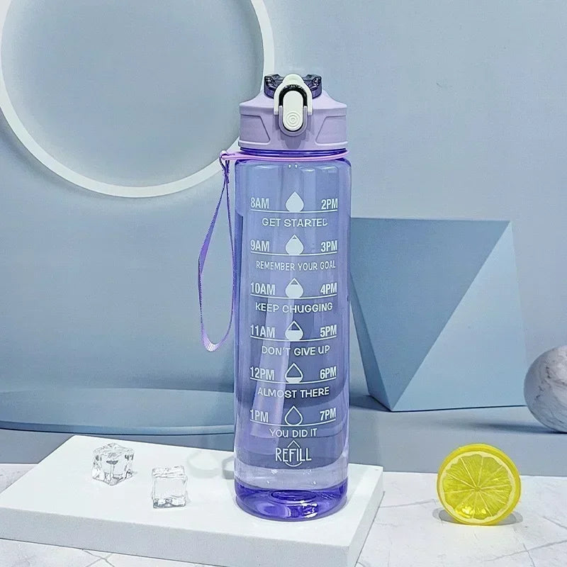 Sports Water Bottle with Time-Tracking Straw Leak Proof Locking Flip Cover for Easy Carry Ideal for Outdoor Adventures