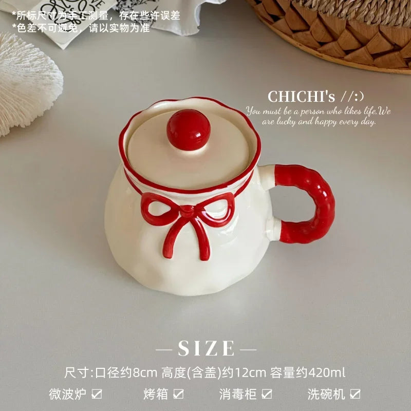 Hand-Painted Ceramic Coffee Mug Milk Cup Water Drinking Cup with Lid Underglaze Color  Design China Mugs for Dining