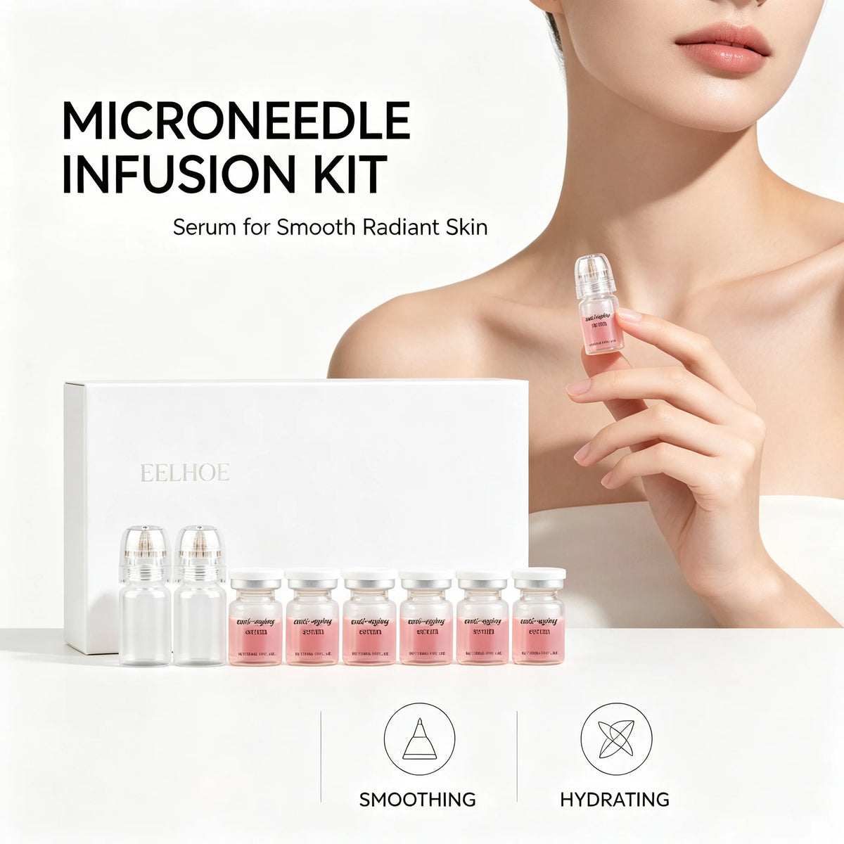 2 Tools Korean Moisturizing Renewal Set Moisturize Firming Hydrate Daily Facial Skin Care Microneedle Essence Serum ≤0.3mm