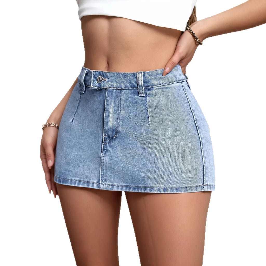 New 2026 Summer Women's Distressed Vintage Denim Short Skirt Fashionable Sexy Versatile Bodycon Short Skirt