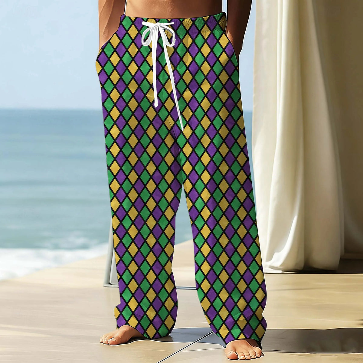 Mardi Gras Men's Pants Carnival mask Graphic Print With Drawstring Pockets Summer Casual Fall Outdoor Stylish thin Men Pants