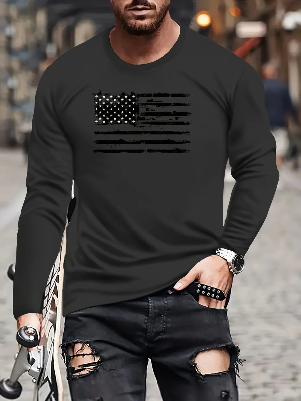 Men's 100% pure cotton summer loose comfortable casual  NEW YORK print large round neck  long sleeve T-shirt top