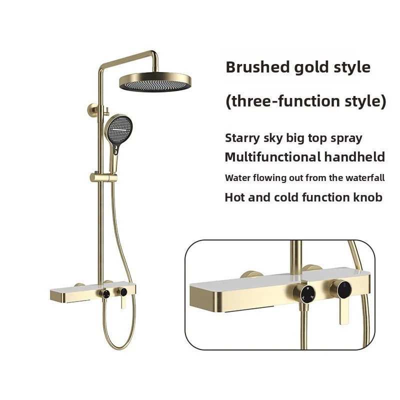 Hotel Grade All Copper Waterway Shower Set Hot Cold Multifunction Pressure Shower Head Storage Shelf Copper Shower Set Bathroom
