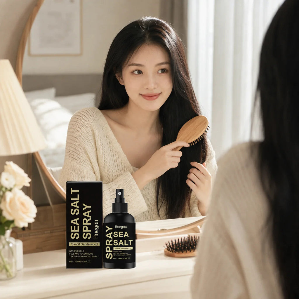 Hoegoa Sea Salt Spray Long‑Lasting Hold Add Hair Volume Anti‑Frizz Hair Strengthening Sandalwood Scent Daily Hair Styling Spray