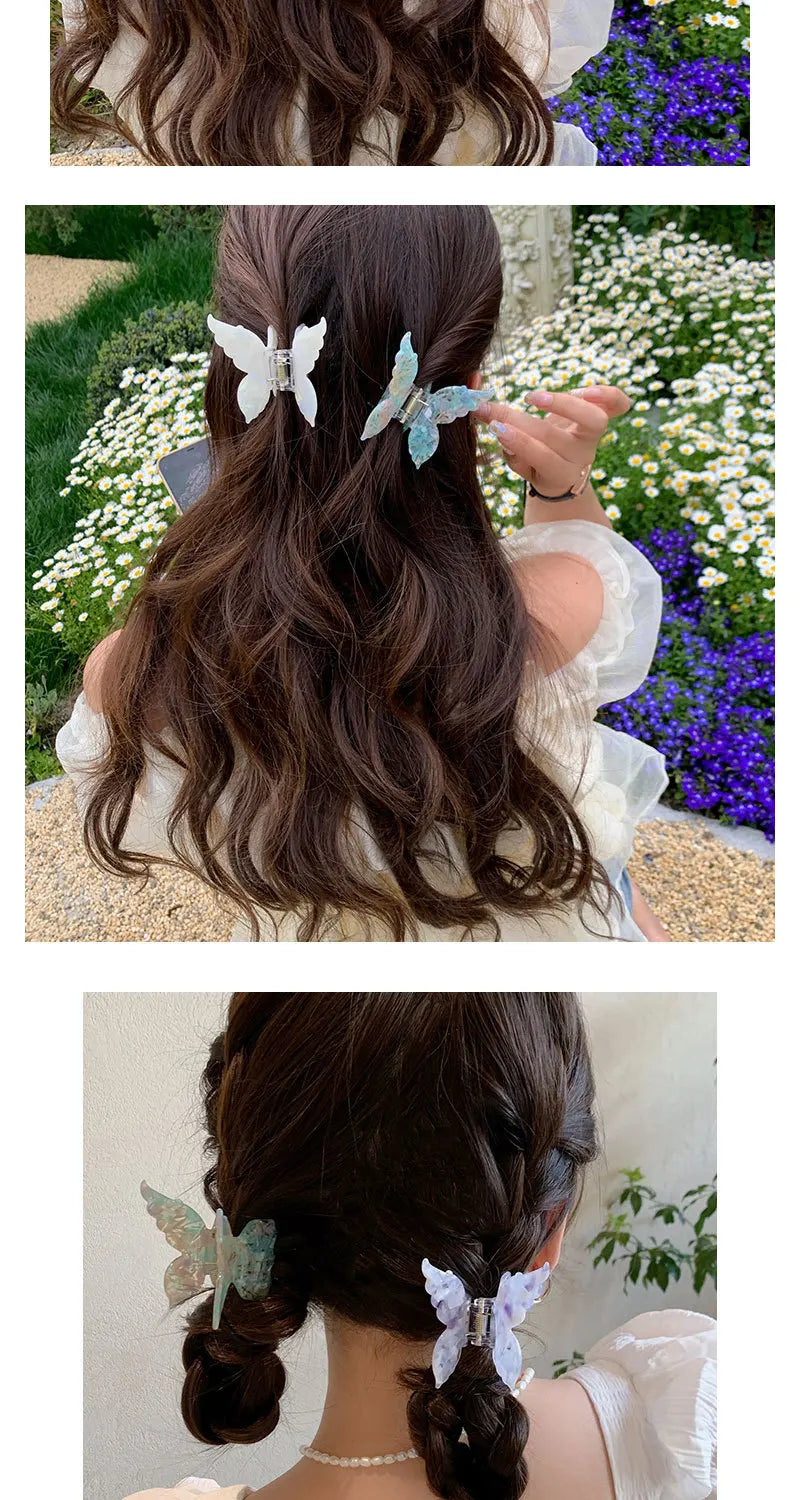 New Gradient Colorful Butterfly Hair Claw for Women French Retro Acetic Acid Hair Clip Fashion Headwear Hairpin Hair Accessories