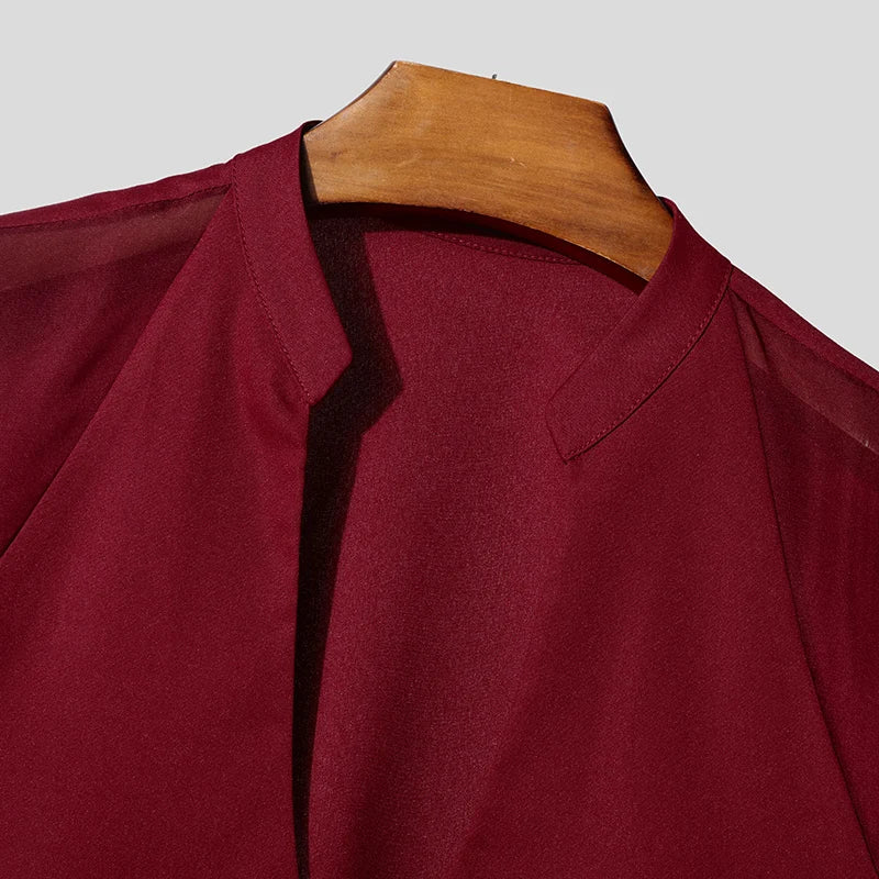 Men Shirt Mesh Patchwork V Neck Long Sleeve Casual Male Shirts Streetwear Transparent Sexy Fashion Party Camisas 2025 INCERUN