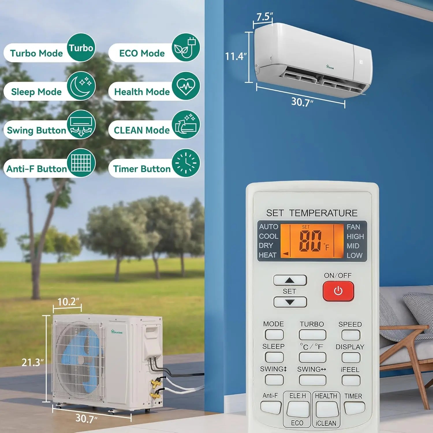 12000 BTU Mini Split AC/Heating System, Ductless Mini Split Air Conditioner Heat Pump,115V 20 SEER2 Energy Efficient, Custom