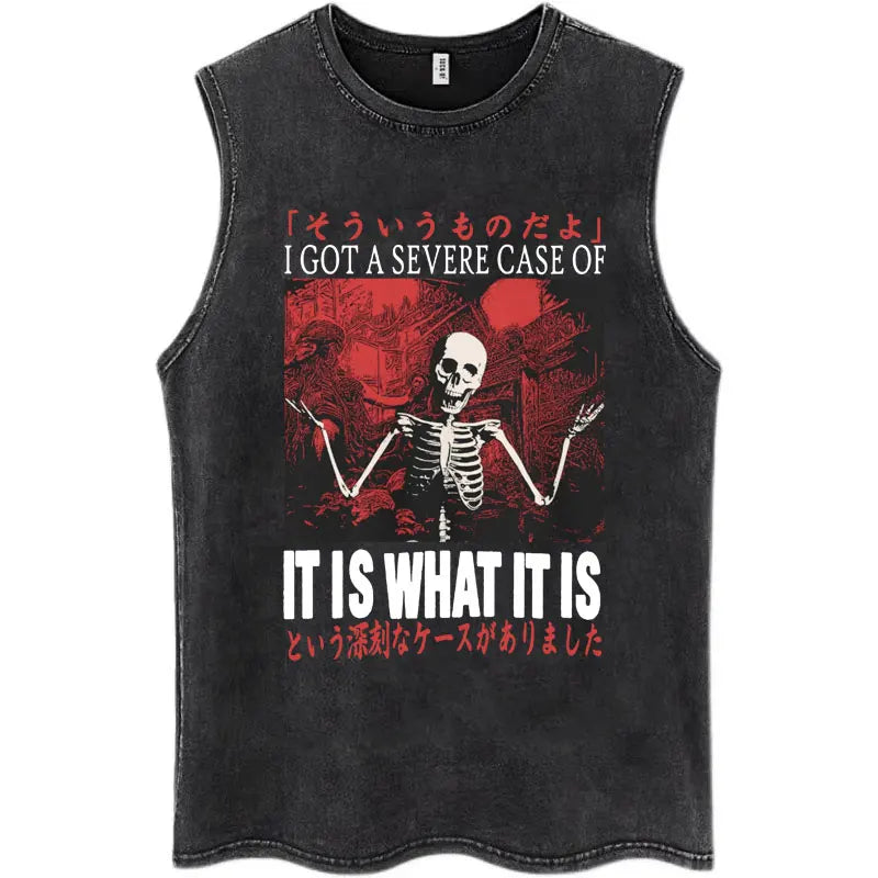 Japan I Alone Pigeon Vintage Washed Tank Top Men Women Personality O-Neck T-Shirt Casual Cotton Oversized Sleeveless Streetwear