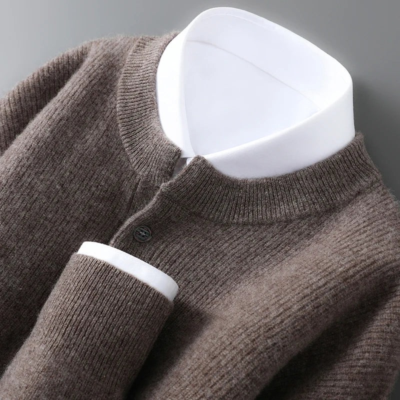 MVLYFLRT Men's 100% Merino Wool Round Neck Pullover Sweater Casual Thick Knit Autumn Winter Warm Cashmere Feel Sweater