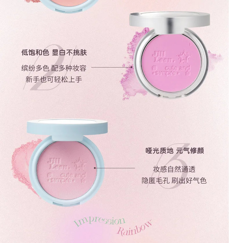 JILL LEEN Monochrome Colorful Soft Mist Blush Disc Highlight Grooming Peach Gills Purple Matte Brightening Expansion Color