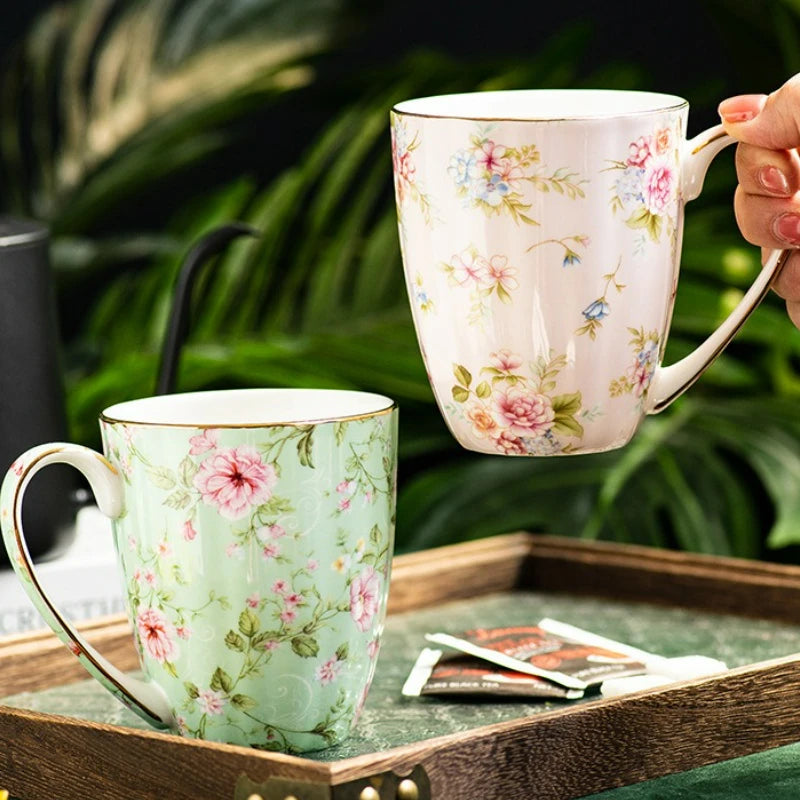 Ceramic Cup Creative Couple's Cup Vintage Flower Home Breakfast Milk Cup Office Afternoon Tea Coffee Water Mug Home Drinkware