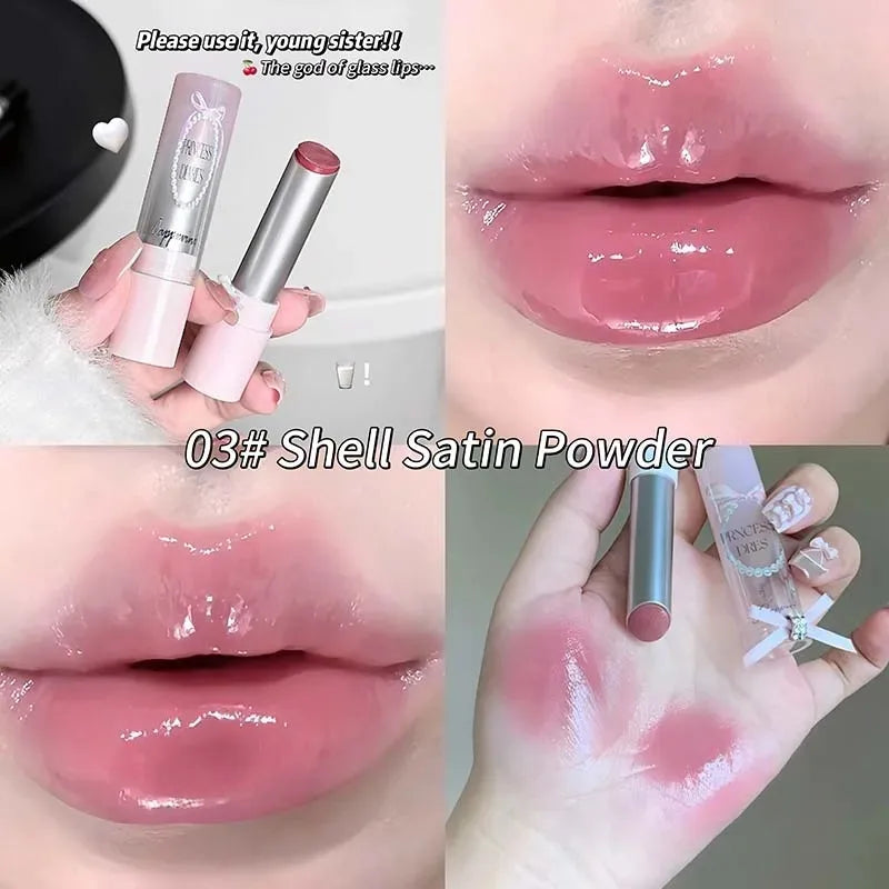 Pink Crystal Mirror Glass Solid Lip Gloss Round Tube Water Light Jelly Lipstick Moisturizing Clear Lip Glaze Nude Brown Lip Tint