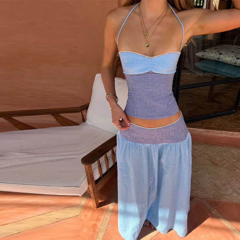 Sexy Sequined Top Skirt Women's Set Beach Halter Sleeveless Backless Top Hip Package Skirts 2026 Spring Summer Chic Lady Suit
